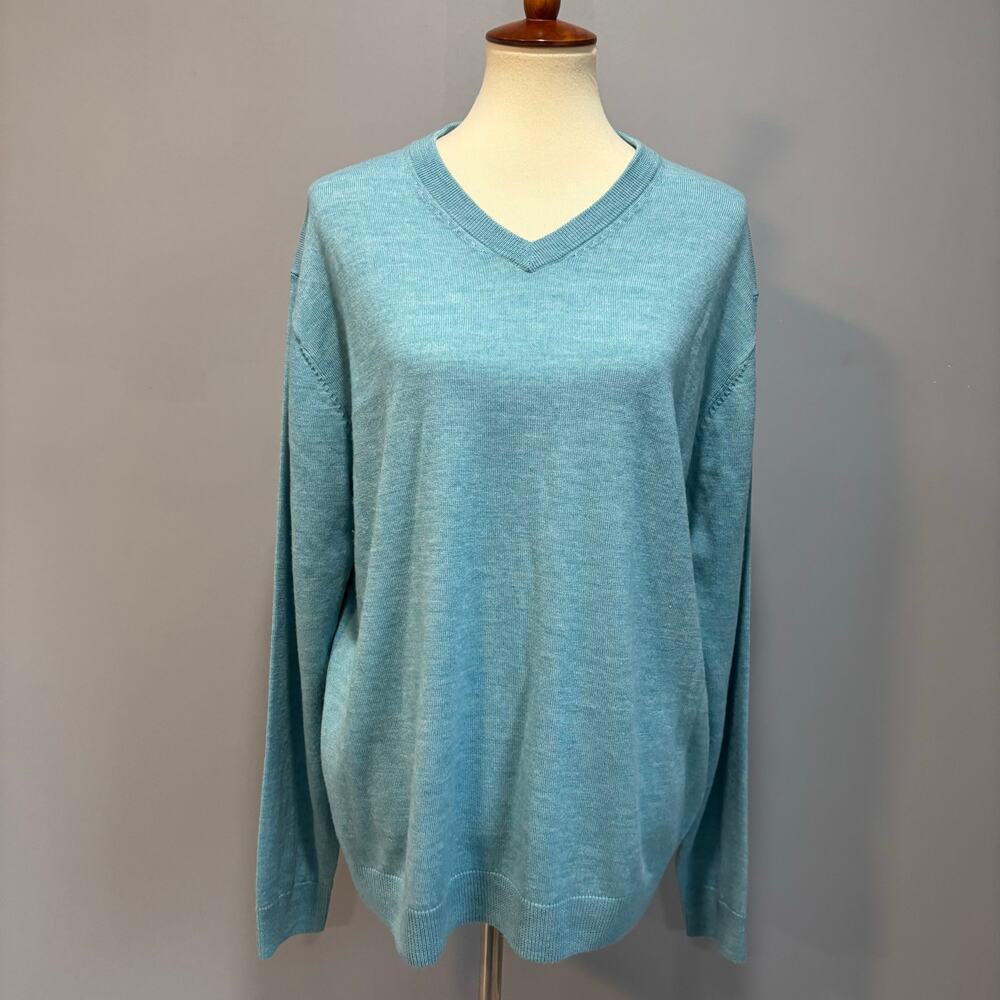 Turnbury Blue Fine Merino Wool V-Neck Pullover Sweater easter golf, Men's Large - Picture 2 of 6